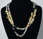 Fluorite, Citrine, Snowflake Obsidian Chip Bead Single Strand Opera Necklace