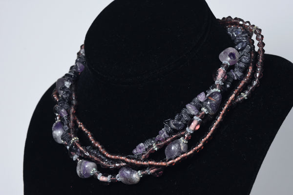 Four Strand Amethyst and Glass Beaded Twist Necklace