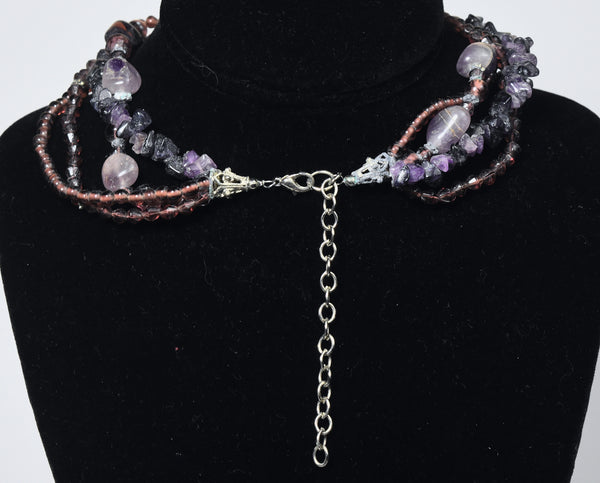 Four Strand Amethyst and Glass Beaded Twist Necklace
