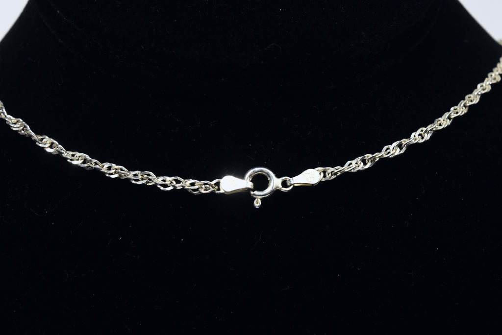 18k White Gold Plated Tiger's Eye Glass Pendant on Sterling Silver Italian Chain Necklace - 24"