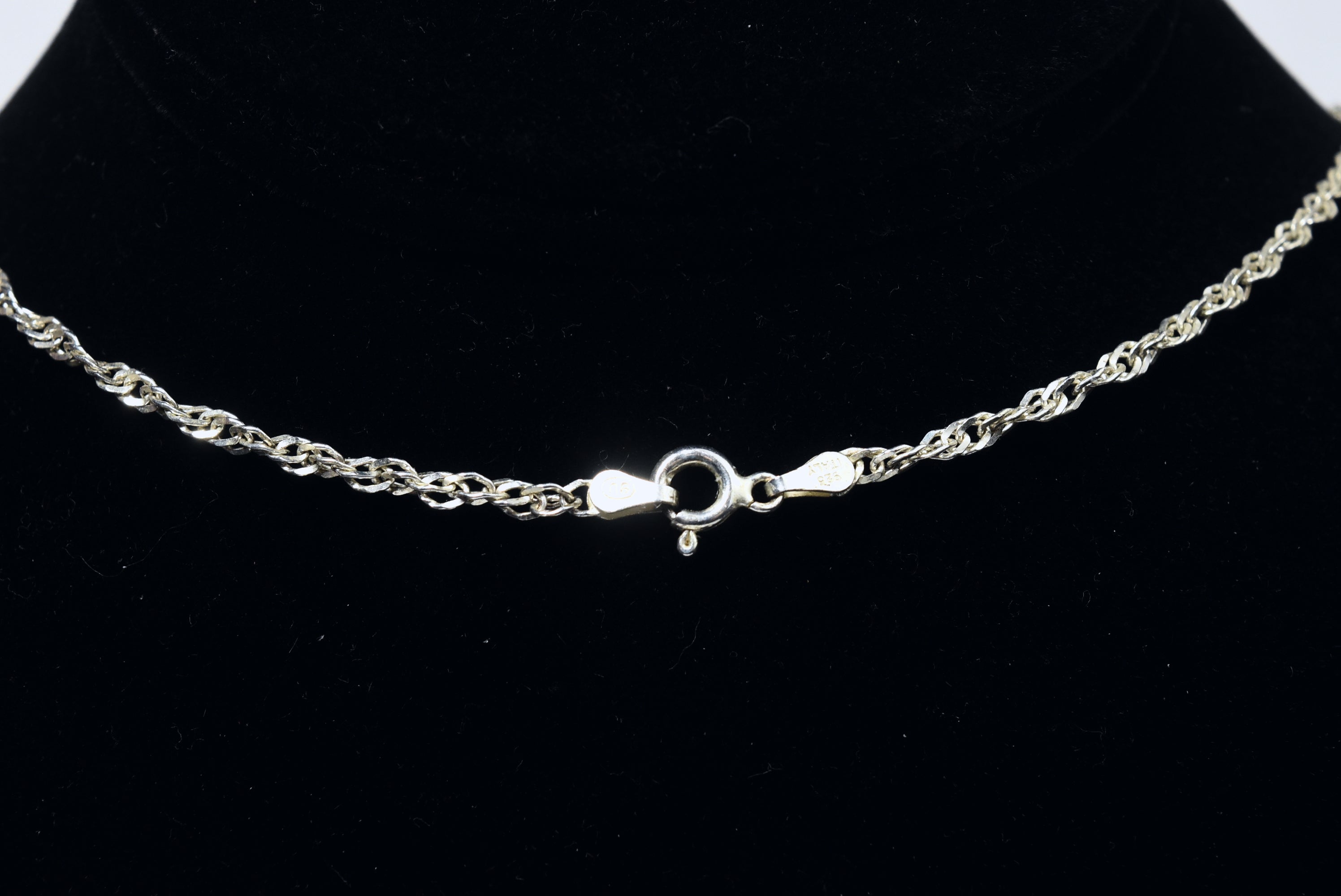 18k White Gold Plated Tiger's Eye Glass Pendant on Sterling Silver Italian Chain Necklace - 24"