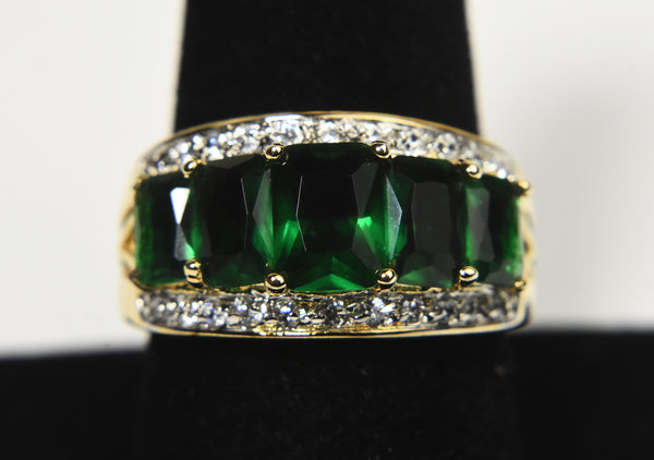 Gold Tone Imitation Emerald Ring - Size 9.25
