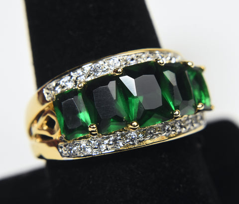 Gold Tone Imitation Emerald Ring - Size 9.25