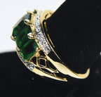 Gold Tone Imitation Emerald Ring - Size 9.25