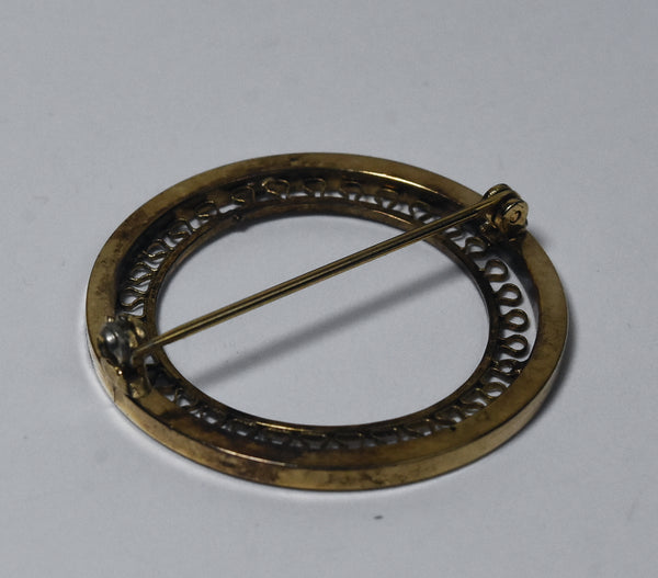 Vintage Gold Tone Hoop Brooch with Filigree