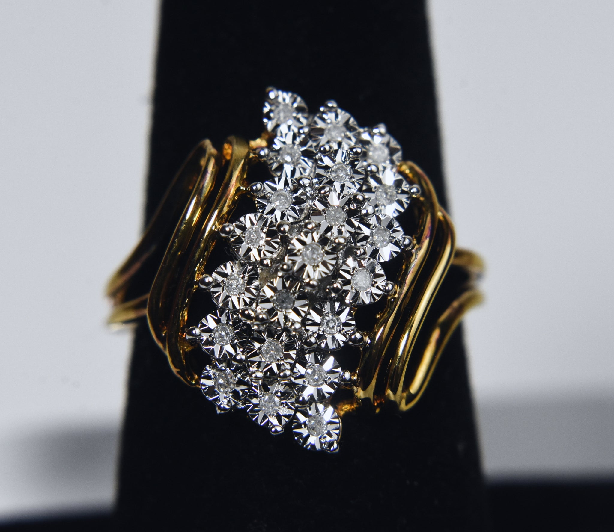 Gold Plated Sterling Silver Diamond Ring - Size 7