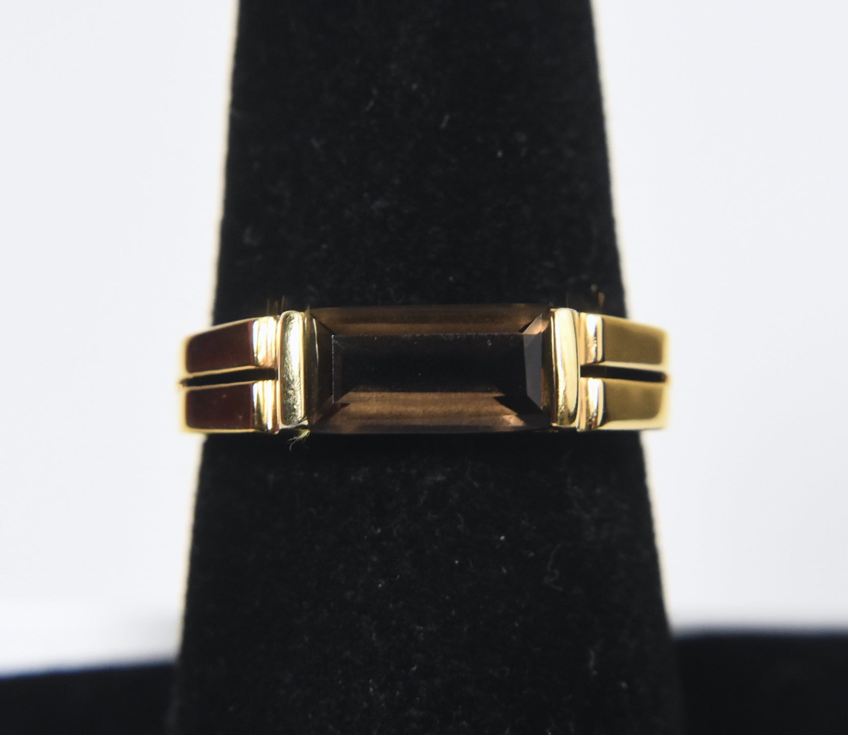 Vermeil Gold Modern Design Ring with Smoky Quartz - Size 7