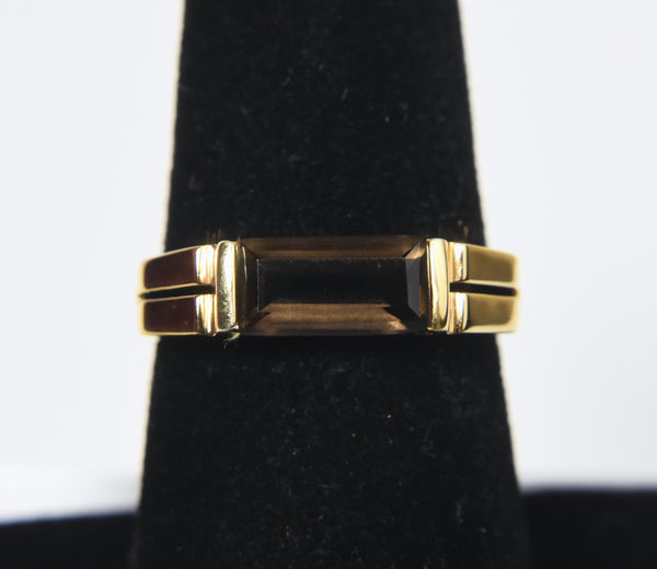 Vermeil Gold Modern Design Ring with Smoky Quartz - Size 7