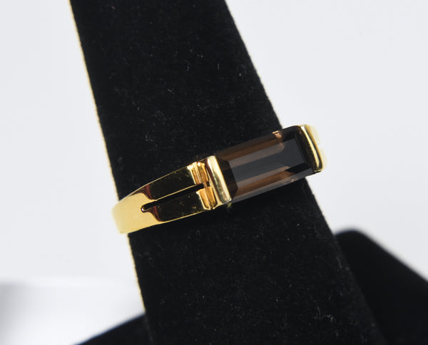 Vermeil Gold Modern Design Ring with Smoky Quartz - Size 7