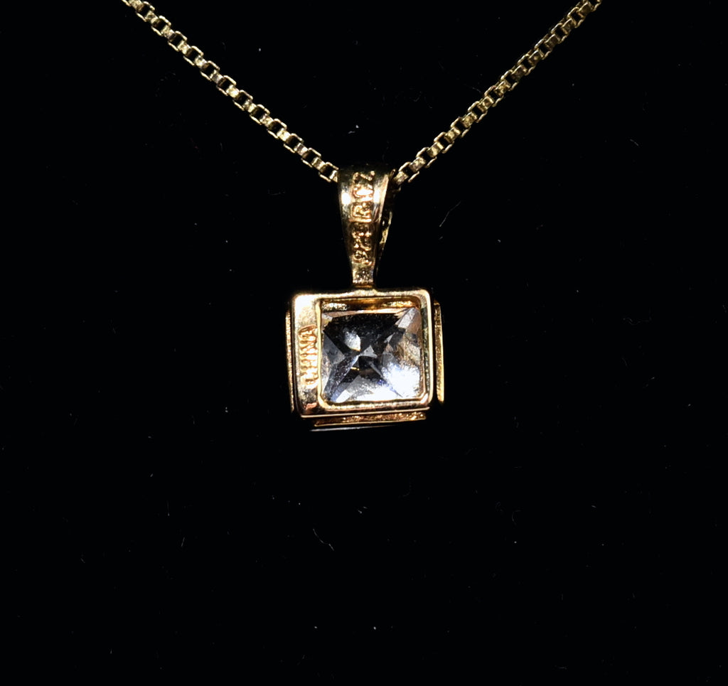 Ross-Simons - Gold Vermeil Square Cubic Zirconia Pendant on Gold Vermeil Chain - 18"