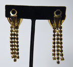 Vintage Gold Tone Faux Turquoise Tassel Clip On Earrings