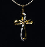 Gold Plated Sterling Silver Diamond Twisted Cross Pendant on Sterling Silver Chain Necklace