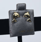 14k Yellow Gold Dolphin Screw Back Stud Earrings
