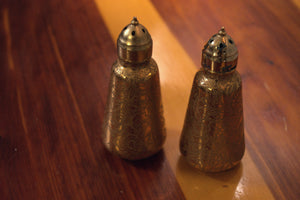Lotus - Vintage 22k Etched Design Glass Salt and Pepper Shakers