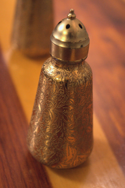 Lotus - Vintage 22k Etched Design Glass Salt and Pepper Shakers
