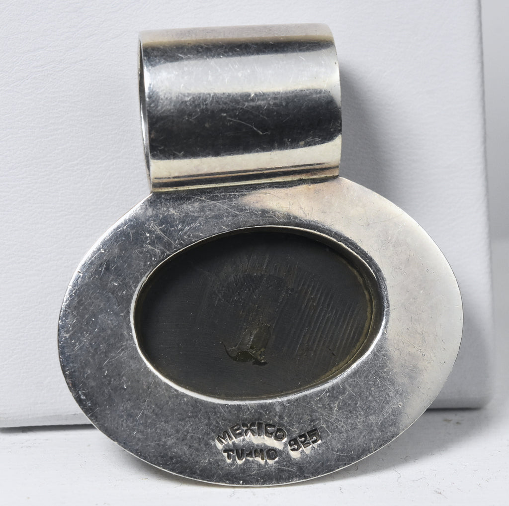 Heavy Sterling Silver Dark Gray Onyx Cabochon Mexican Pendant