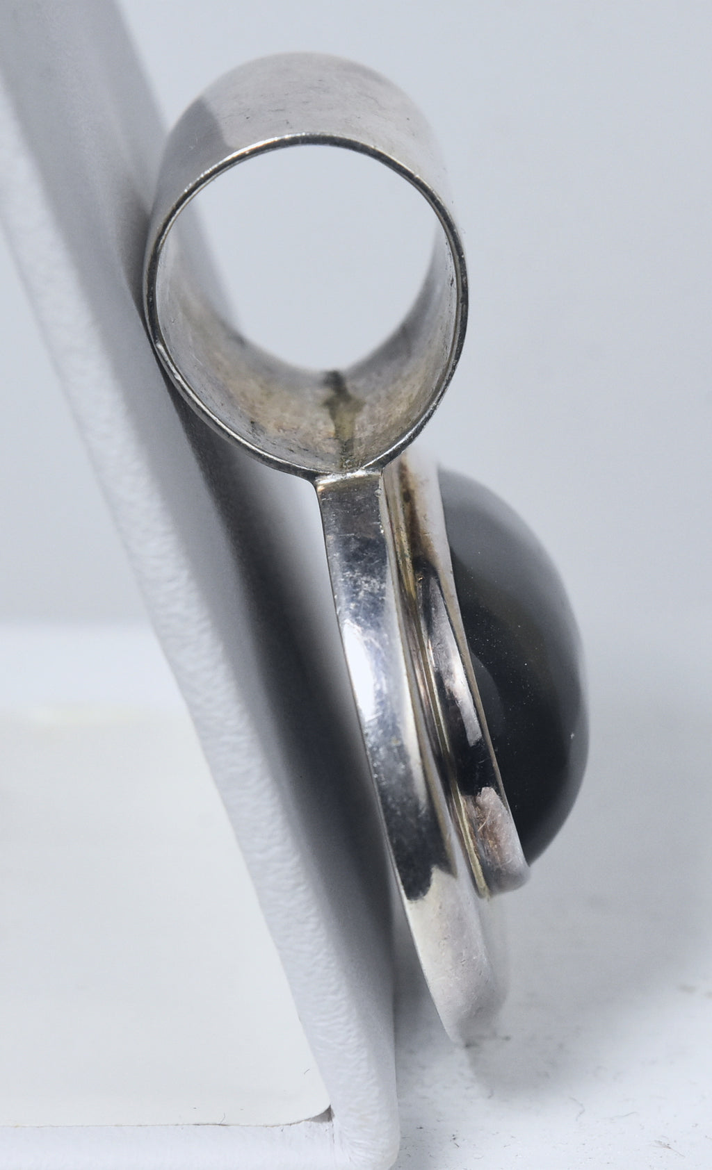 Heavy Sterling Silver Dark Gray Onyx Cabochon Mexican Pendant