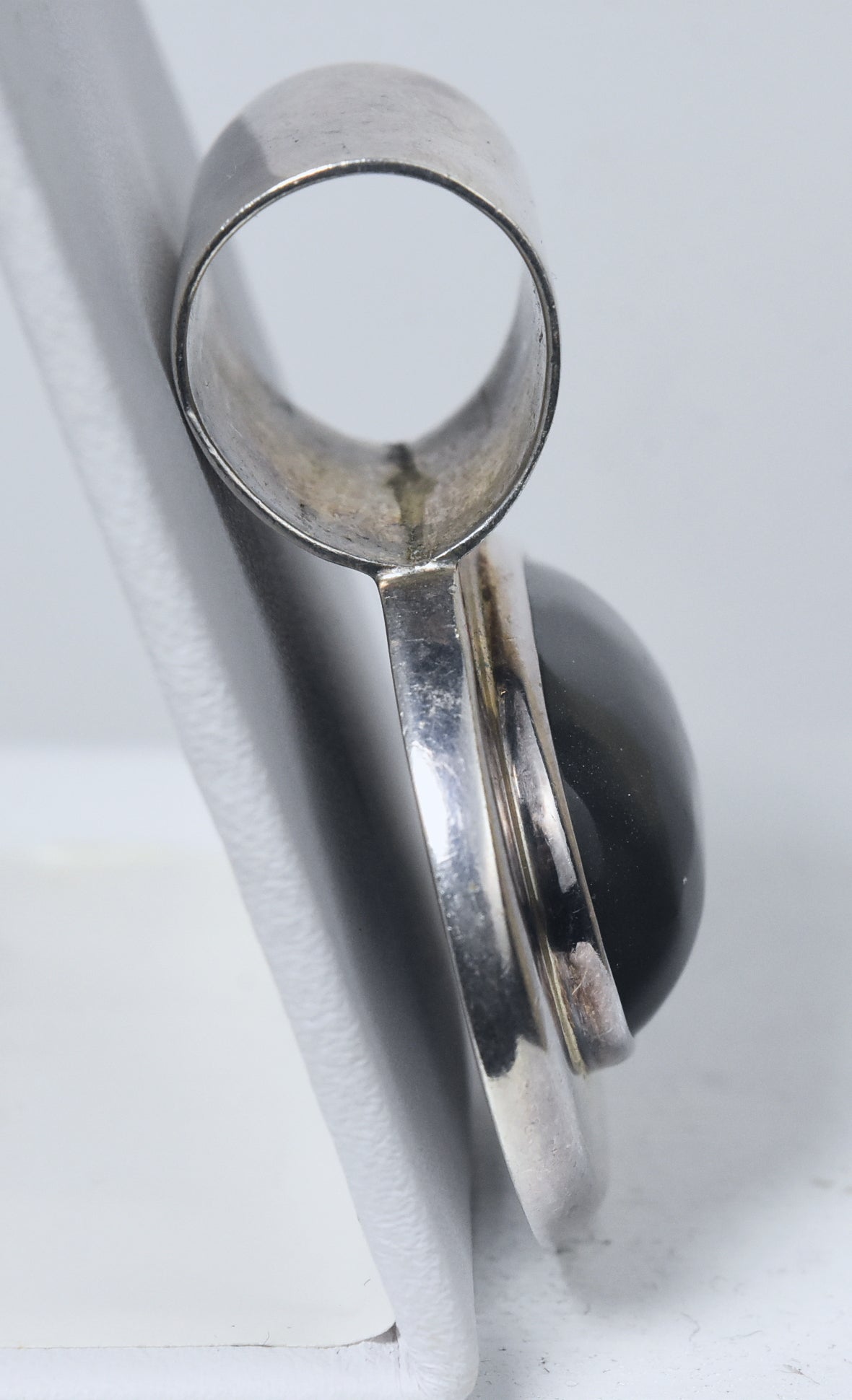 Heavy Sterling Silver Dark Gray Onyx Cabochon Mexican Pendant