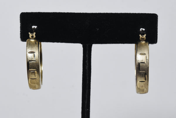 Gold Tone Sterling Silver Greek Key Hoop Earrings
