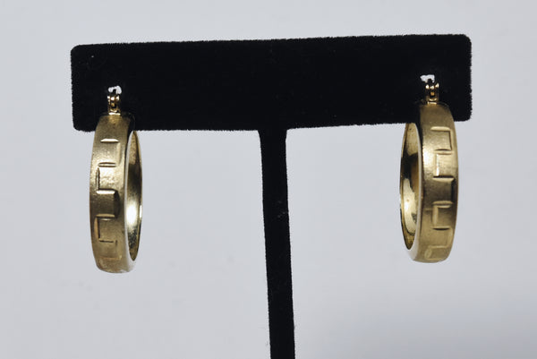 Gold Tone Sterling Silver Greek Key Hoop Earrings