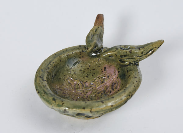 Cute Green Handmade Ceramic Birdbath Ring Dish
