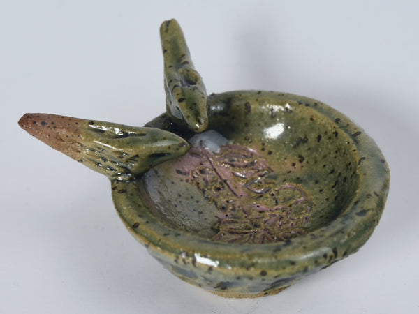 Cute Green Handmade Ceramic Birdbath Ring Dish