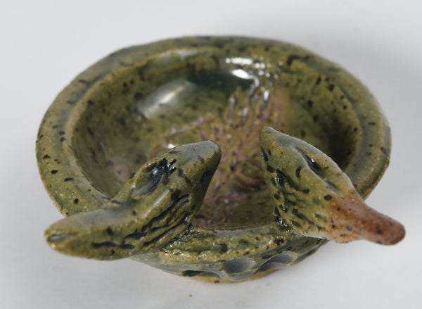Cute Green Handmade Ceramic Birdbath Ring Dish