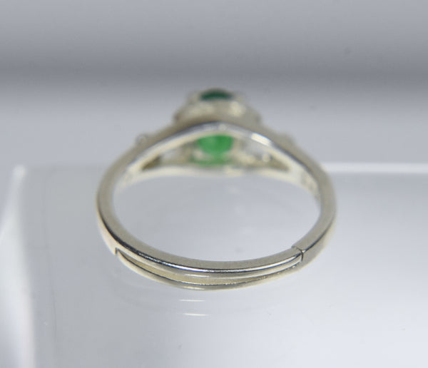 Sterling Silver Expandable Ring with Green Stone - Size 4+