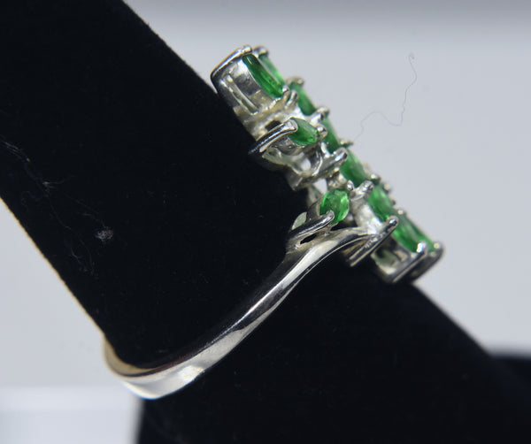Sterling Silver Green Stone Marquise Branch Ring - Size 6.5