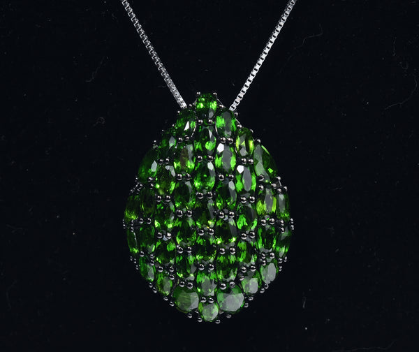 Green Rhinestone Pave Set Sterling Silver Pendant on Sterling Silver Chain Necklace - 18"