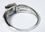 Green Tourmaline and White Diamond Art Deco Sterling Silver Ring - Size 9