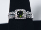 Green Tourmaline and White Diamond Art Deco Sterling Silver Ring - Size 9