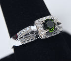 Green Tourmaline and White Diamond Art Deco Sterling Silver Ring - Size 9