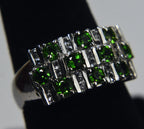 Sterling Silver Ring Set with Green and Clear Crystals - Size 8