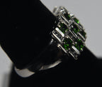 Sterling Silver Ring Set with Green and Clear Crystals - Size 8