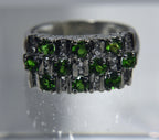 Sterling Silver Ring Set with Green and Clear Crystals - Size 8