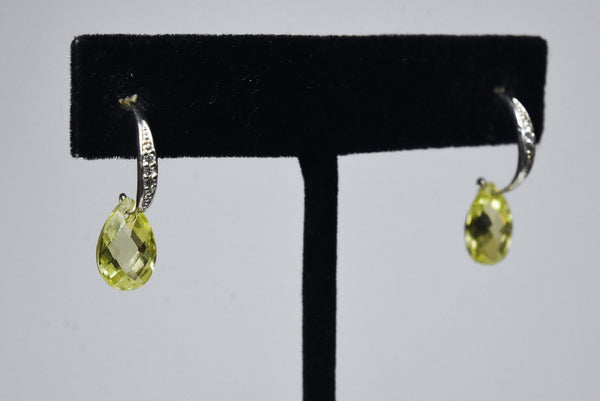 Sterling Silver Greenish Yellow Faceted Green Bead Half Hoop Earrings