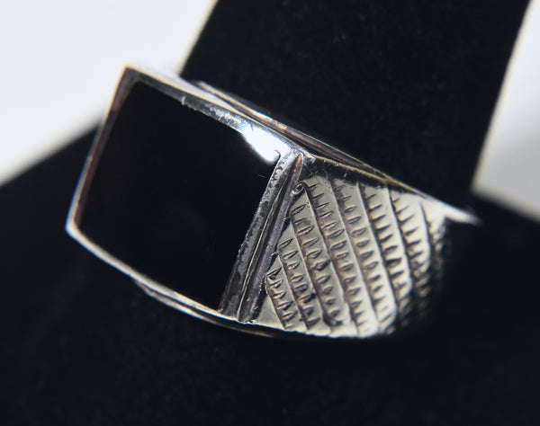 Vintage Sterling Silver Black Onyx Signet Ring - Size 12