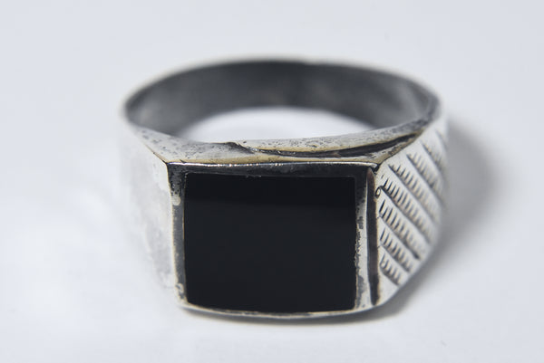 Vintage Sterling Silver Black Onyx Signet Ring - Size 12