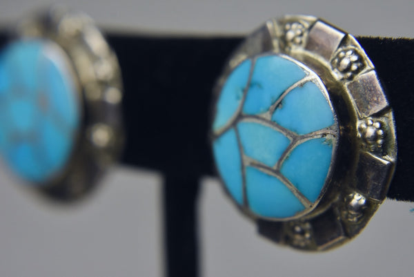 Carmichael Haloo - Sterling Silver Turquoise Zuni Clip On Earrings