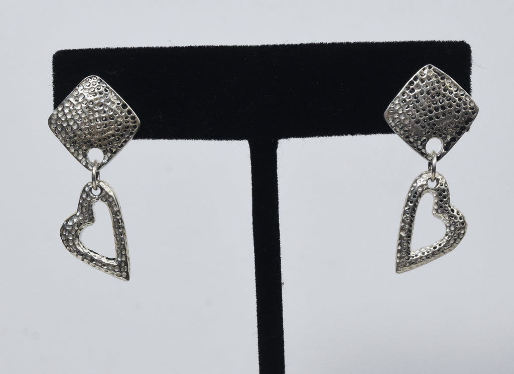 Sterling Silver Hammered Heart Dangle Earrings