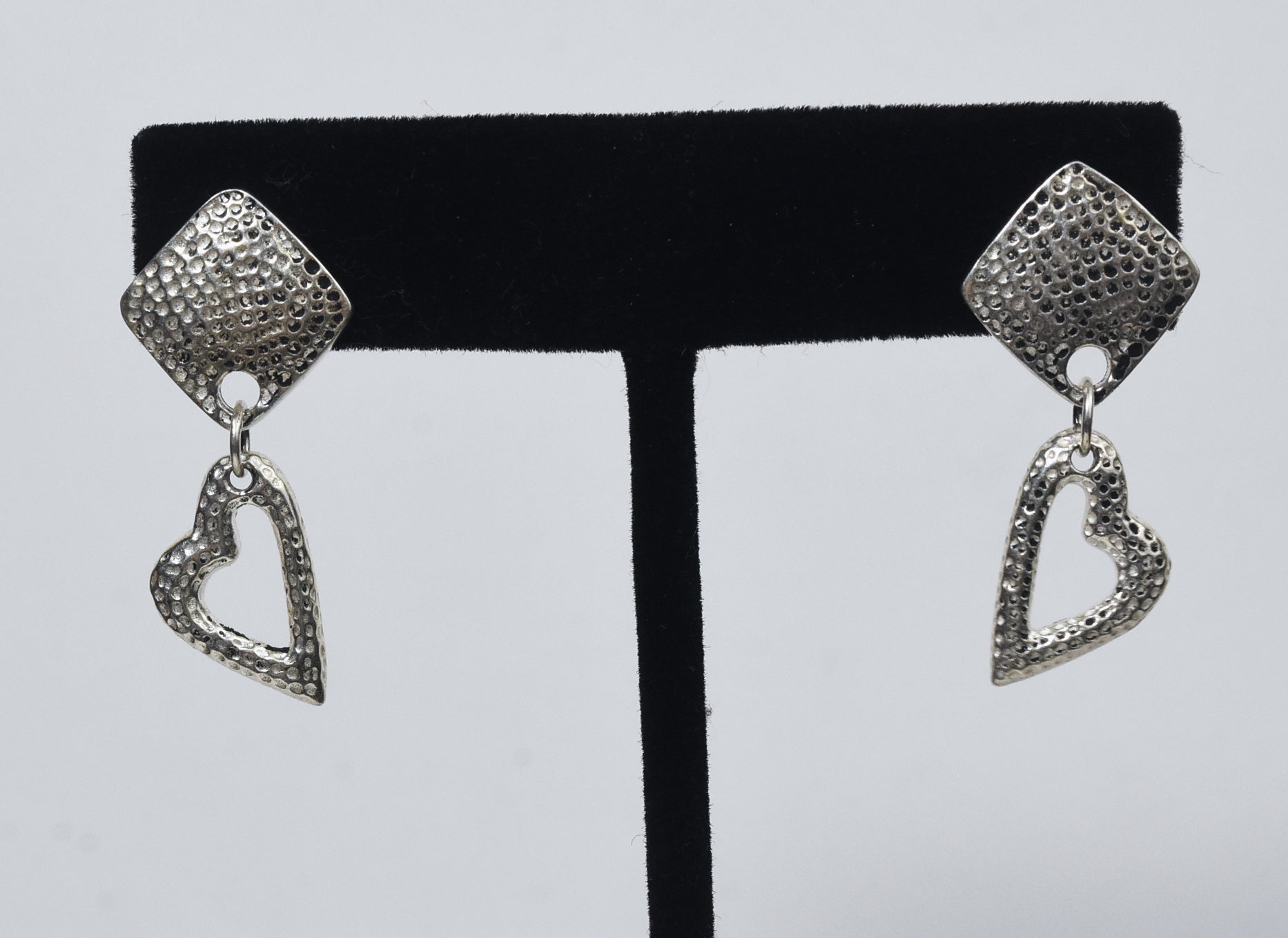 Sterling Silver Hammered Heart Dangle Earrings