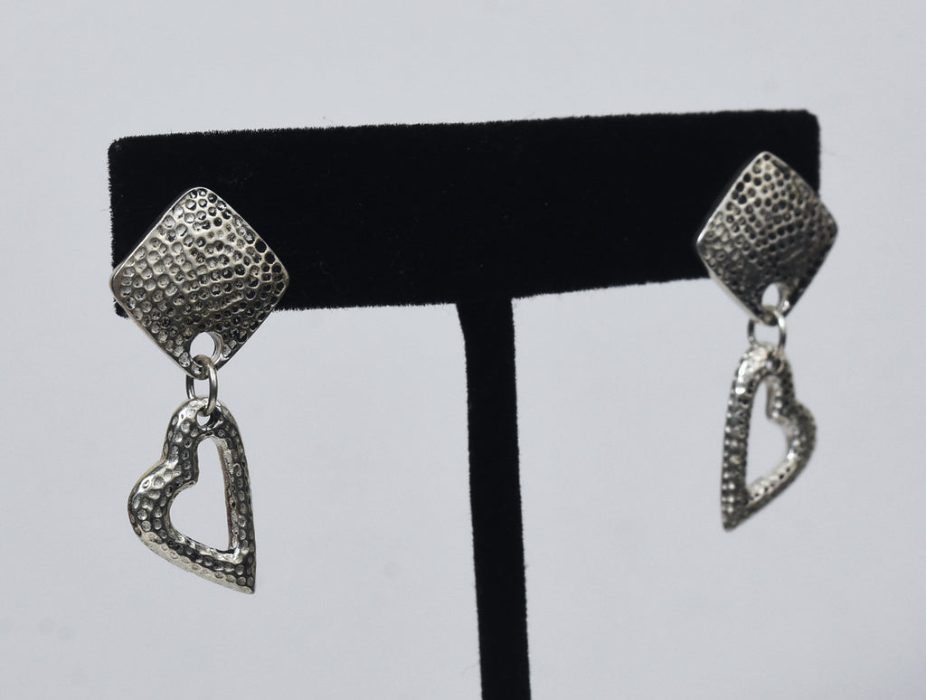 Sterling Silver Hammered Heart Dangle Earrings