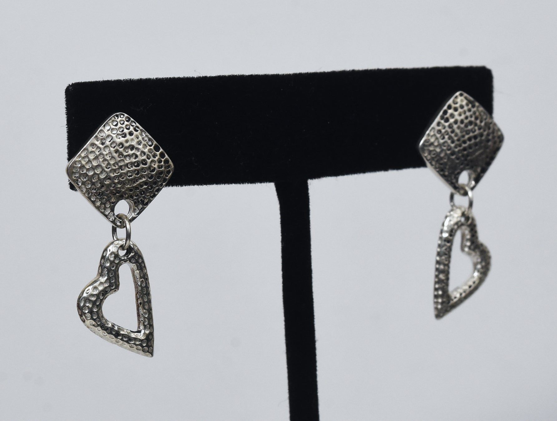 Sterling Silver Hammered Heart Dangle Earrings