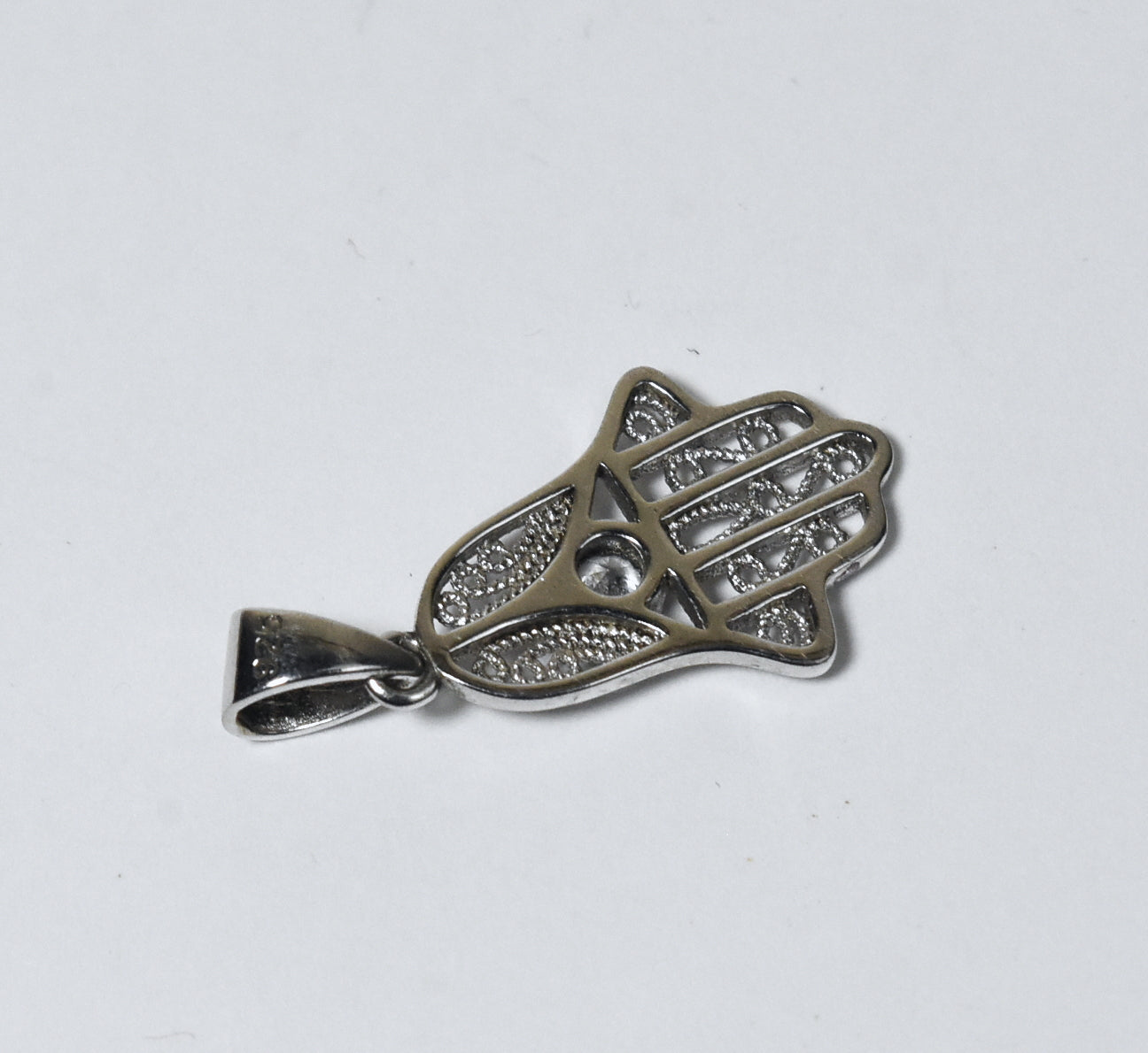 Sterling Silver Filigree Crystal Hamsa Pendant