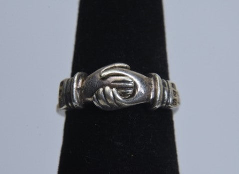 Incredible Unique Vintage Hands Clasping Heart Ring - Size 5.5