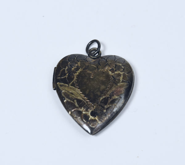 Vintage Sterling Silver Engraved Heart Locket Pendant