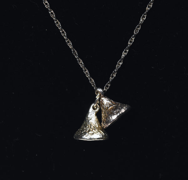 Sterling Silver Double Hershey's Kisses Pendant on Sterling Silver Chain Necklace