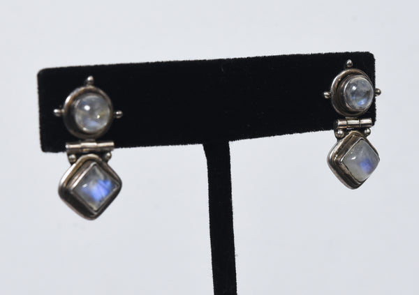 Moonstone Sterling Silver Hinged Stud Earrings