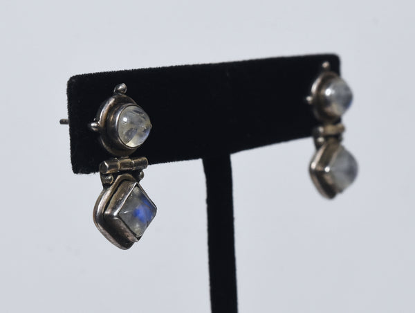 Moonstone Sterling Silver Hinged Stud Earrings